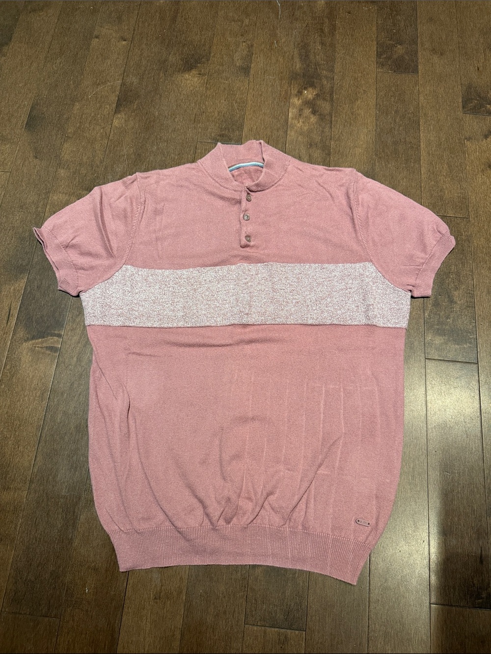 a.m London Men's Pink Short Sleeve Knit Polo with Contrast Stripe